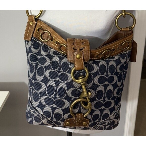 COACH VTG Signature Denim & Vachetta Leather Shoulder Bag F06K-10406 Handbag - Picture 2 of 16